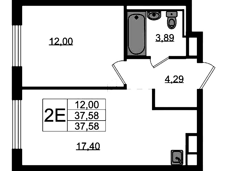 1-комнатная квартира 37.58 м², 2/12 эт., ЖК «Новые Лаврики»